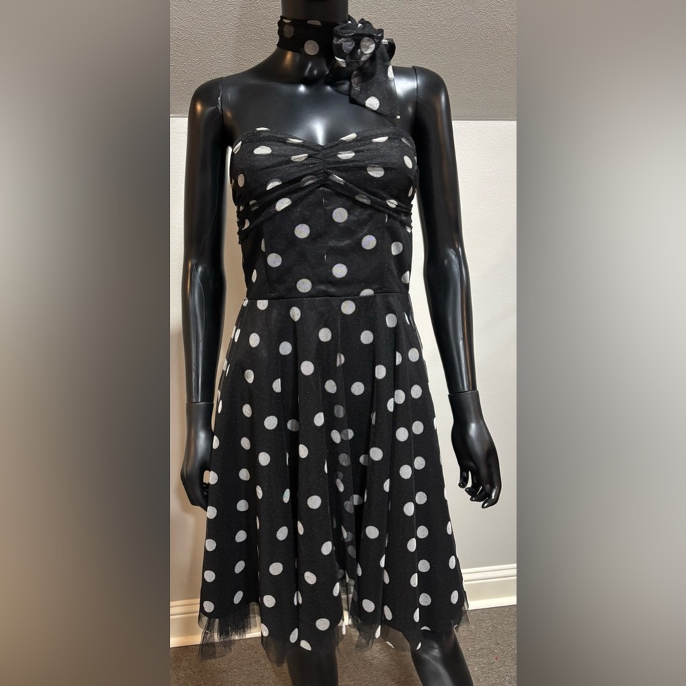 Retro Polka Dot Rockabilly 50s Style Dress With Scarf Sz S 4 6 juniors 7